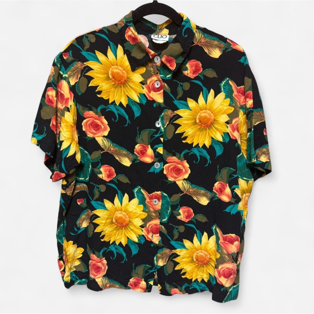 Vintage Clio Black Floral Button Down Shirt